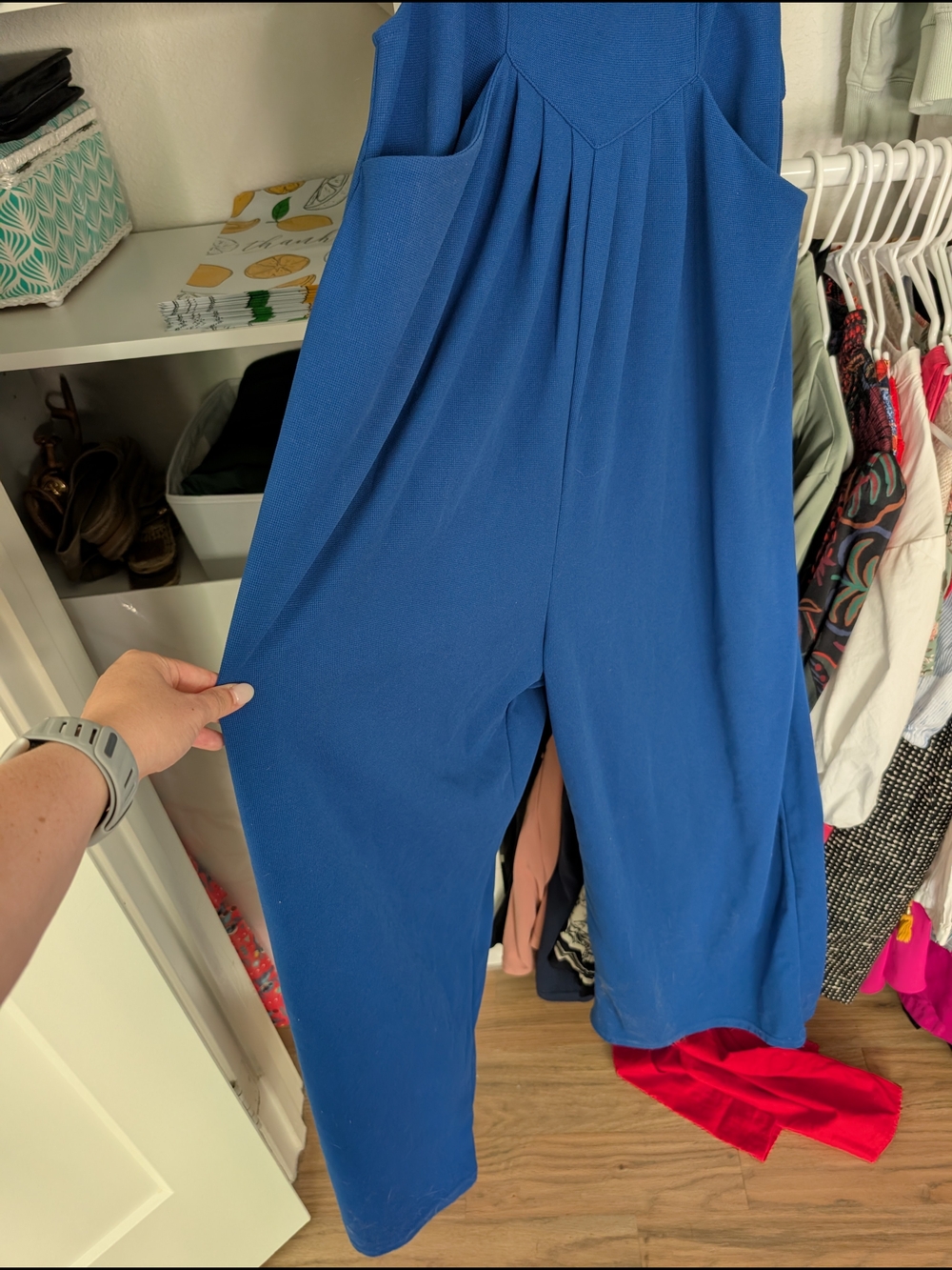 HALARA Royal Blue Wide-Leg Button-Strap Jumpsuit Overalls Maternity Size L - Picture 6 of 8